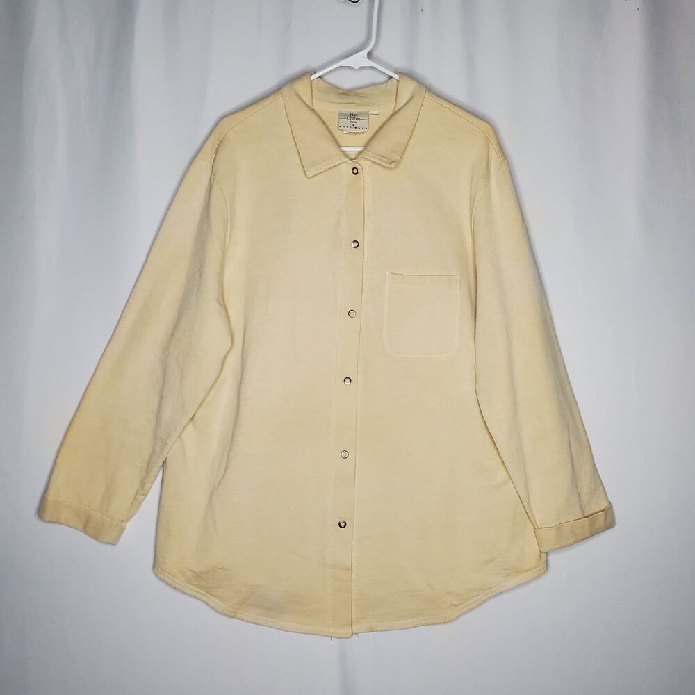 Hot Cotton Marc Ware Button Collar Shirt Women 2X Beige Knit Long Sleeve Snap